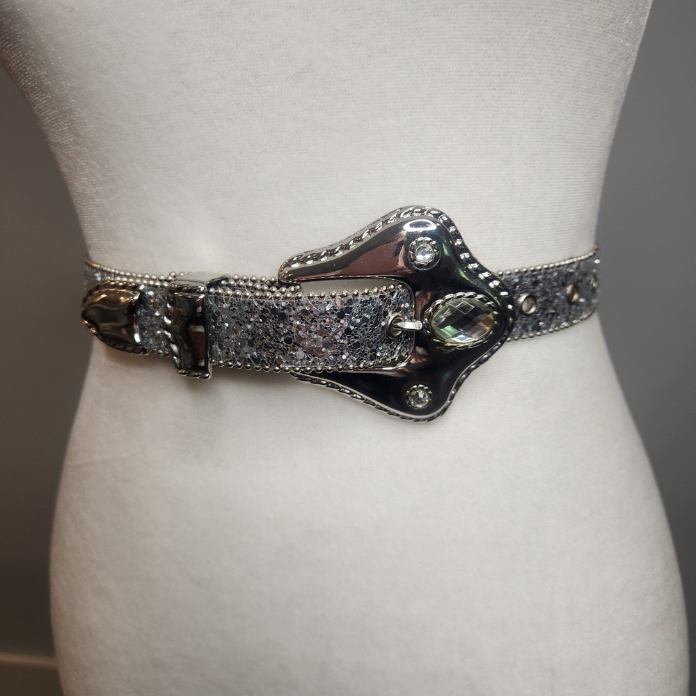 Elite Western Vintage Belt Women Large Silver Good Glitter Rhinestone 746